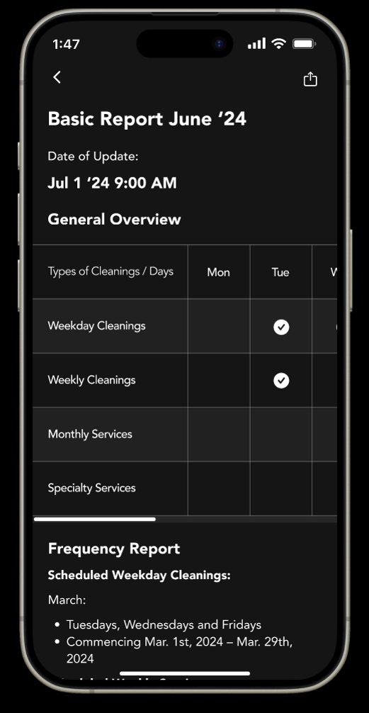 PMC client app report screen with general overview and frequency report